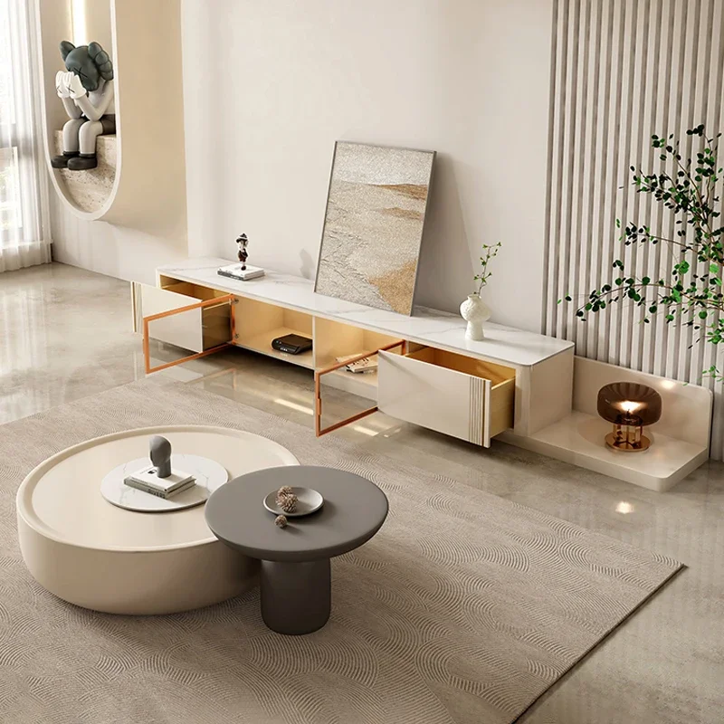

White European Tv Stand Standing Drawer Minimalistic Storage Luxury Tv Table Cabinets Glass Wood Mobile Tv Soggiorno Furniture