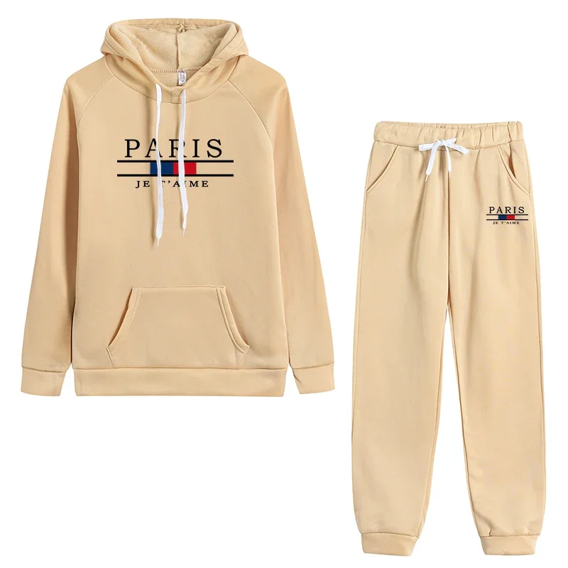Qualidade diária conjunto de duas peças para mulheres cordão com capuz terno confortável casual pulôver moda feminina agasalho outono inverno