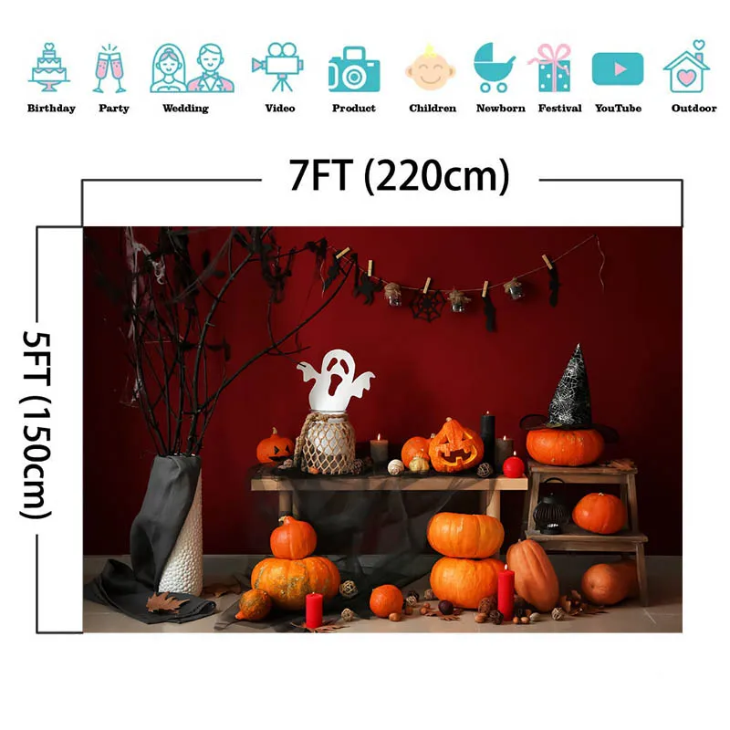 Halloween Hóa Trang Chụp Ảnh Phông Nền Bí Ngô Lồng Đèn Ám Ảnh Lâu Đài Đốt Nến Trang Trí Trẻ Em Chân Dung Nền Studio Chụp Ảnh