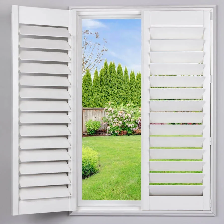 Factory Wholesale Plantation Shutter Jalousie Window Shutters PVC Faux Wood With Aluminum Reinforced Blinds, Shades & Shutters