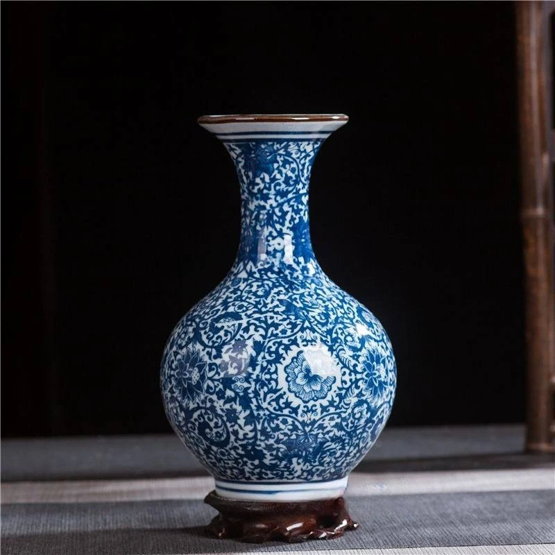 Jingdezhen Blue and White Porcelain Medium Vase Classical Style Replica Home Decor for Wine Cabinet & Curio Shelf