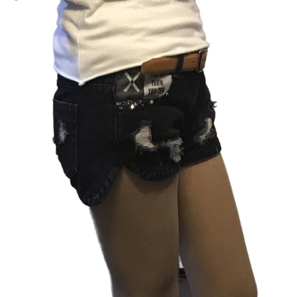 Denim Ripped Booty Shorts Sexy Mini Jeans Shorts Zippers Slim Summer Korean Version Female Split Hole Balck Hot Pants