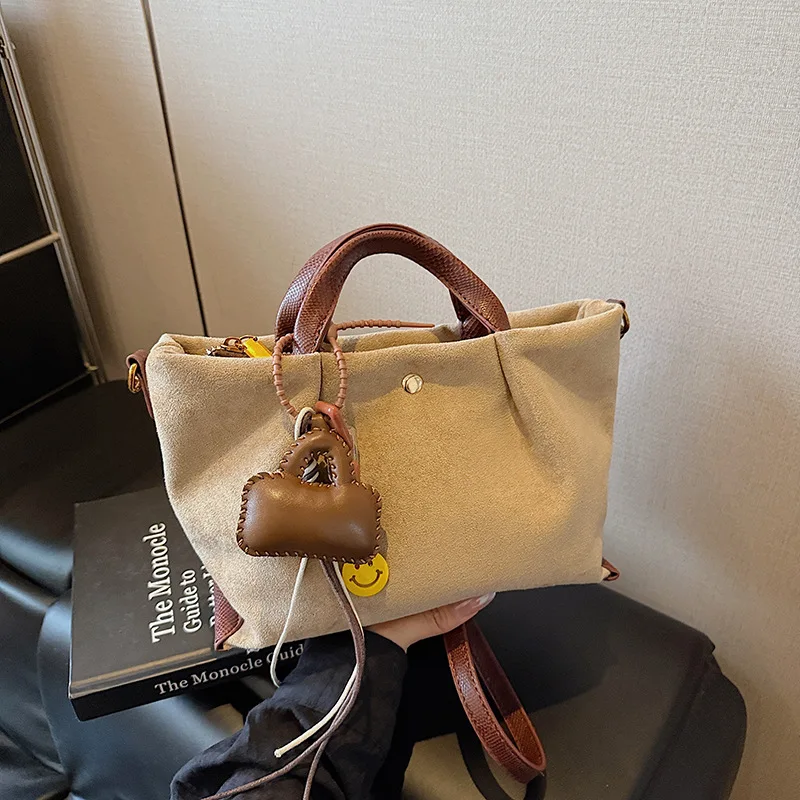 

2026 Autumn Winter Western Style Buckskin Velvet Tote Bag Large Capacity Commuter Shoulder Crossbody Handbag