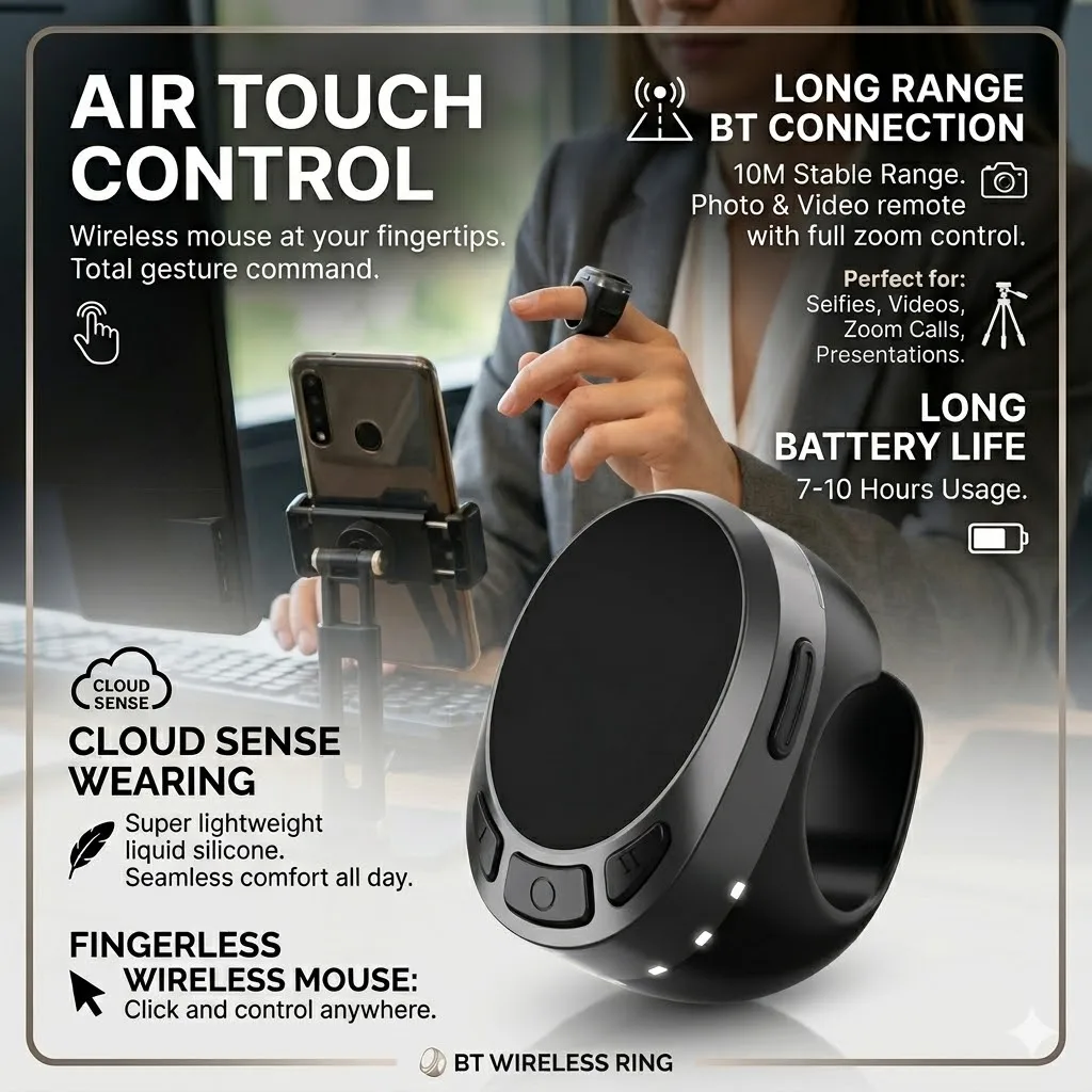 

Bluetooth Wireless Air Mouse Ring Touch Remote Control for Phone Video Selfie