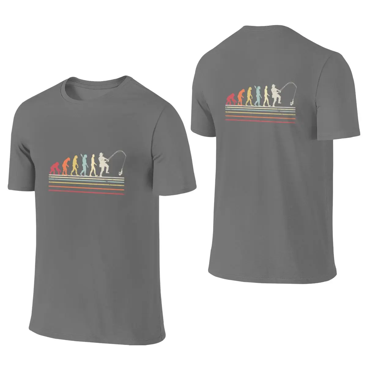 Retro Fishing Product Evolution Of Man Fisherman Tee Trendy Reversible T-shirt Simple Casual Fade-Resistant Tee