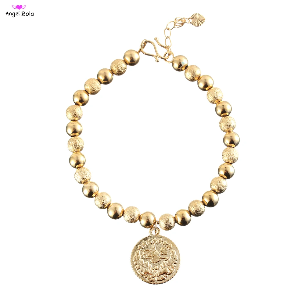 Glossy and Matt Gold Color Beaded Bracelet Jewelry Life Flower Money Coin Fashion Women Luxury Charm Bracelets Wholesale Bulk