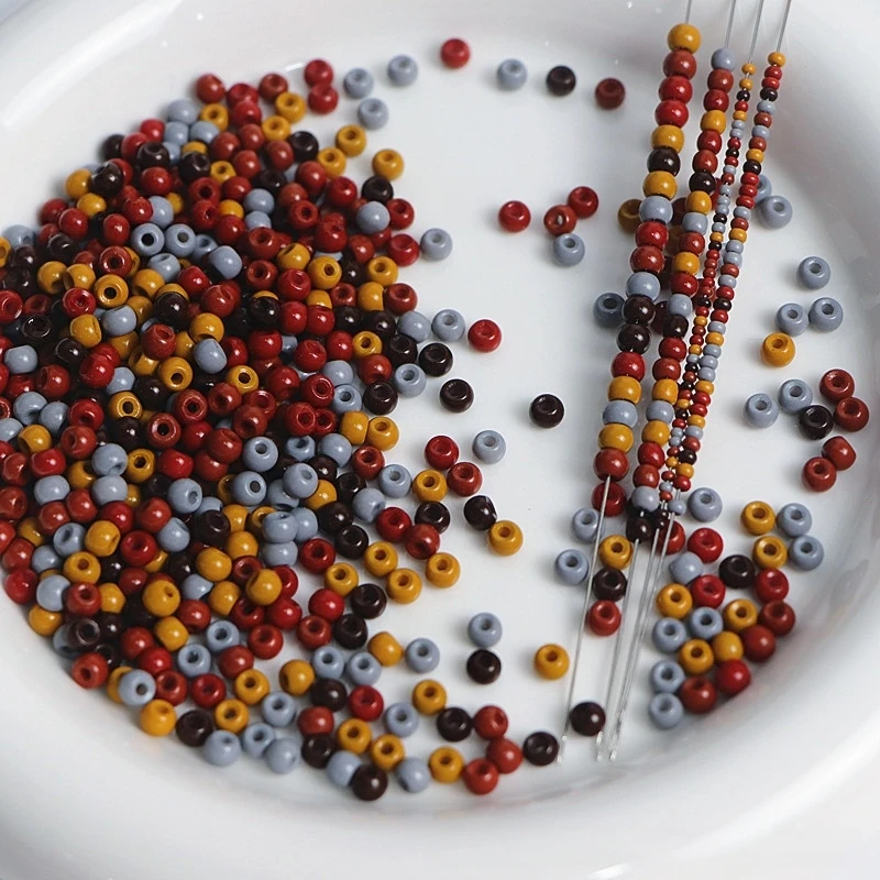 High-security Oil Painting Solid Color Brown Coffee Glass Rice Beads, Hand-woven Uniform Size DIY Beaded Loose Beads Material