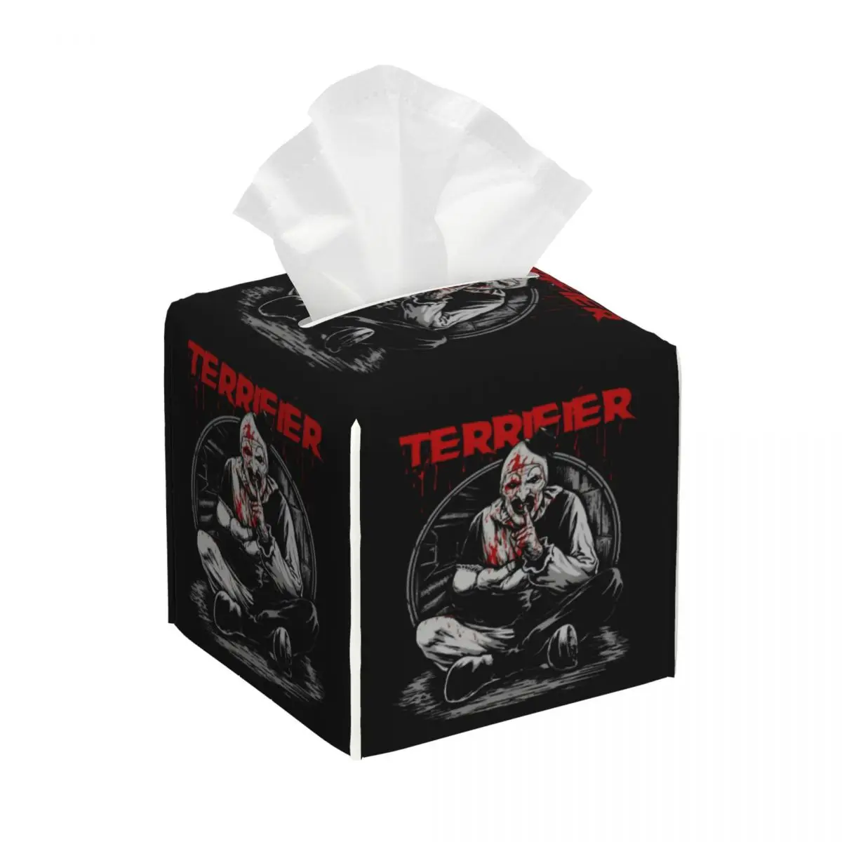 Custom Horror Halloween Movie Terrifiers Clown Tissue Box Cover PU Leather Square Facial Tissues Holder for Home