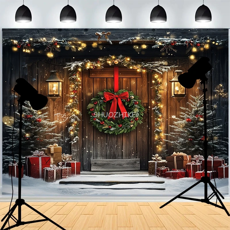 Día de Navidad copo de nieve fotografía telones de fondo chimenea escenario de invierno Año nuevo cabaña decoración de la sala de estar fondo CC-01