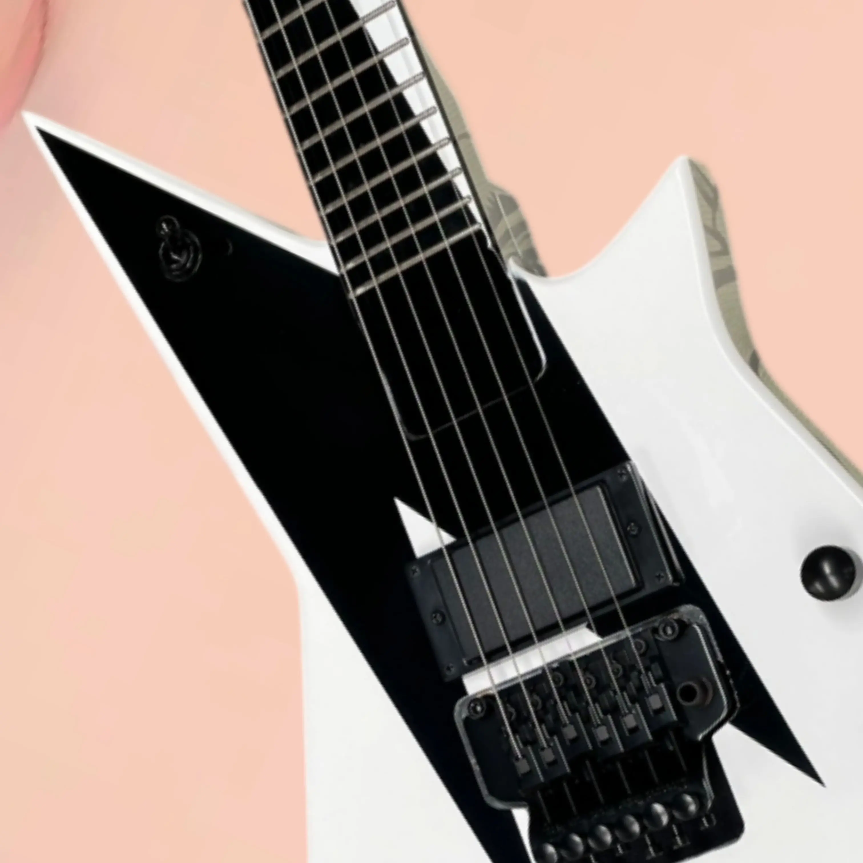 Black & White Geometric Shape Electric Guitar, Black Hardware, Rich Full Tone Guitars, Guitar for Heavy Music Live Shows Guitarra