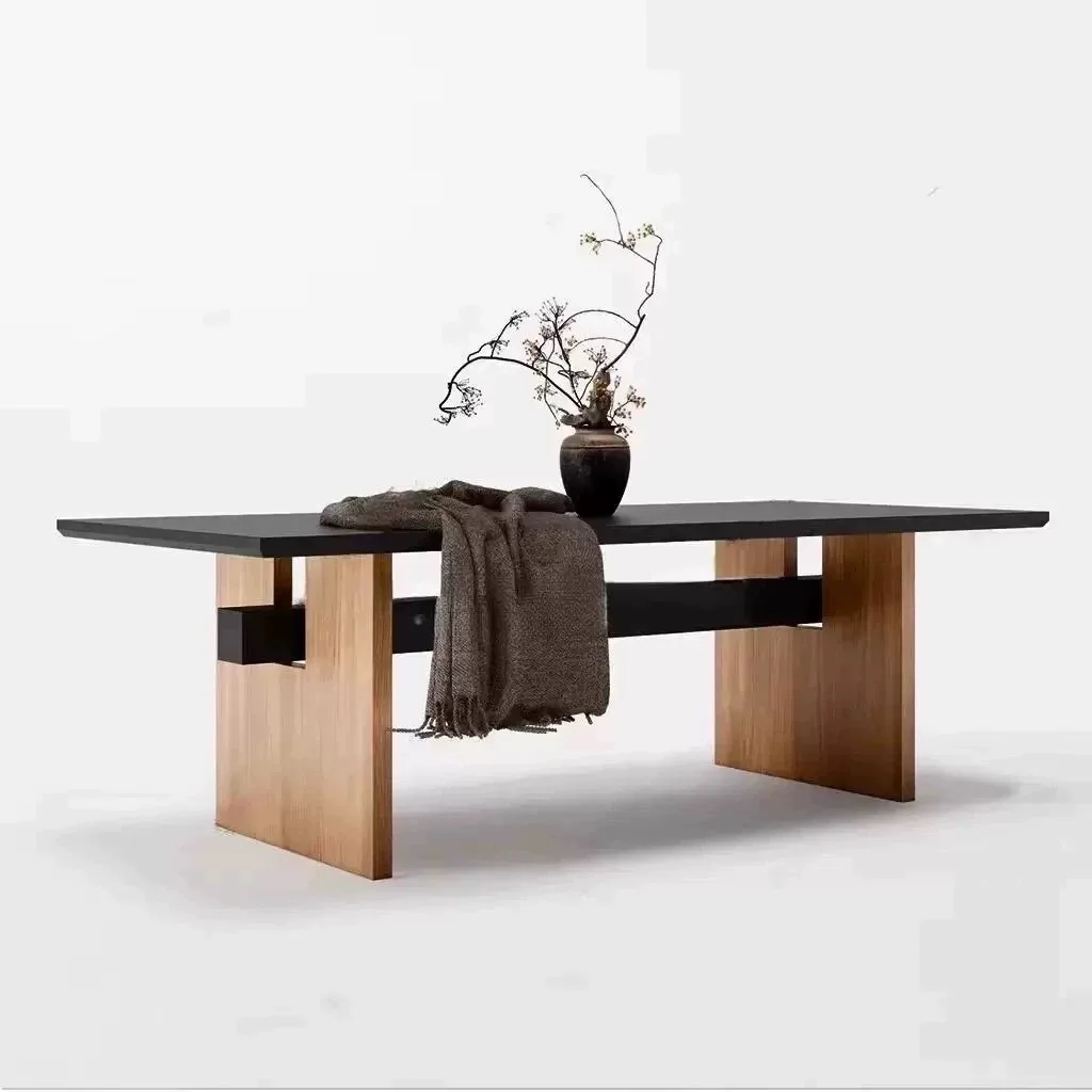 

Medieval style all-solid wood dining table family desk tea t designer desk minimalist wabi-sabi style family long