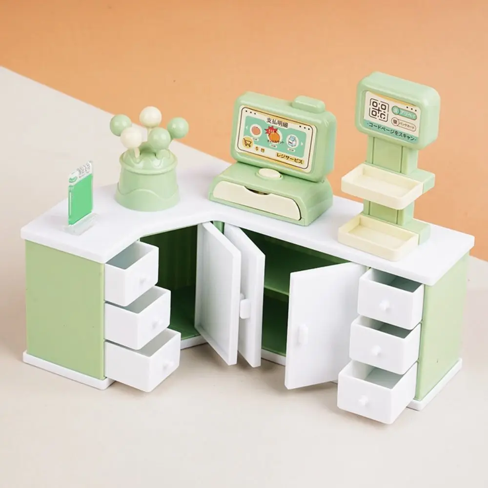 Cash Register Dollhouse Miniature Cashier Checkout Reusable Mini Cashier Counter Toys Simulation Lollipop Snack Rack