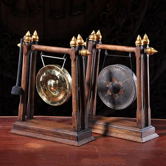 Solid wood wind chimes tabletop ornaments town house lucky longevity gong ornaments home decoration handicrafts ornament gong