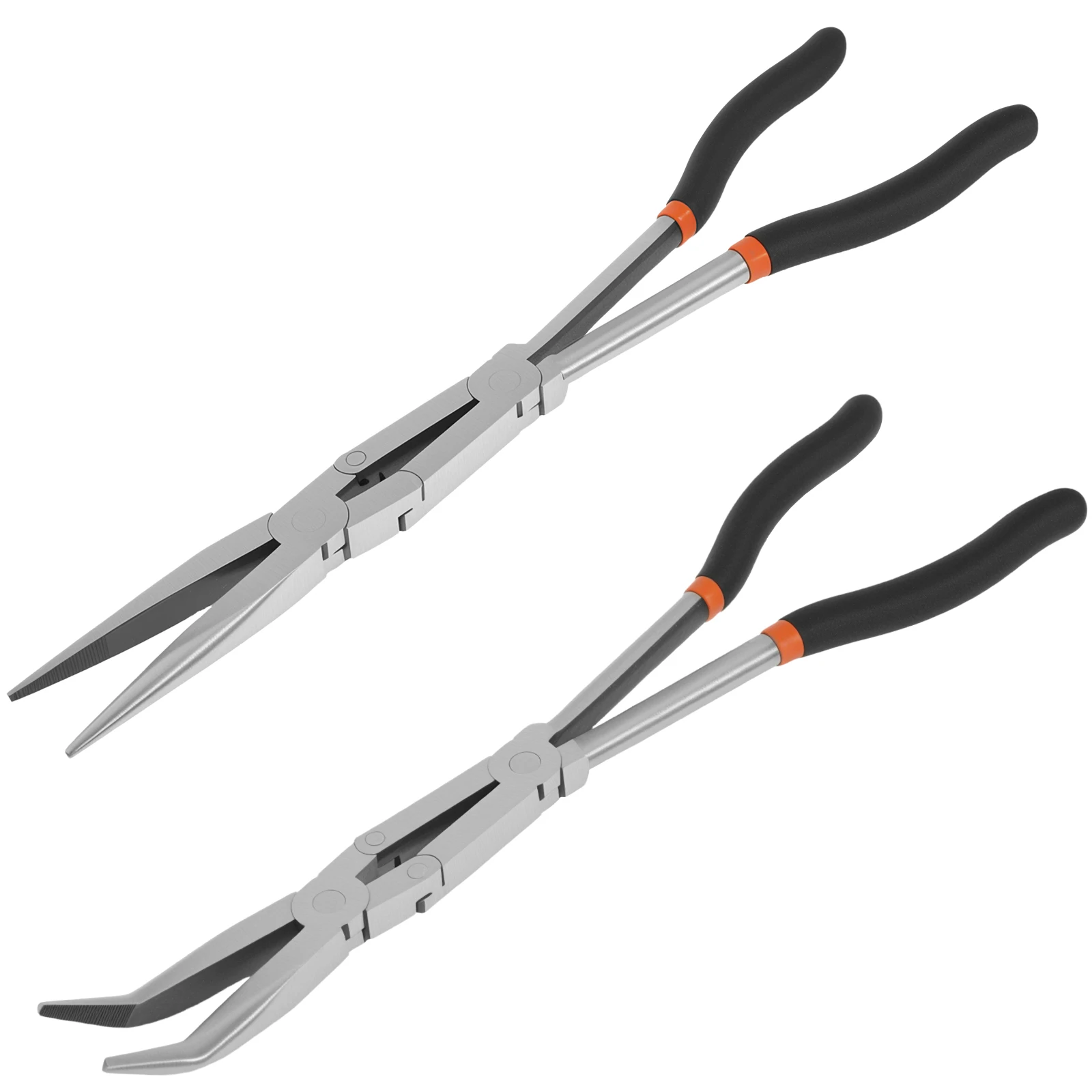 

2Pcs Long Reach Needle Nose Pliers Set 13inch High Carbon Steel Long Nose and Bent Nose Pliers for Wire Bending Mechanics