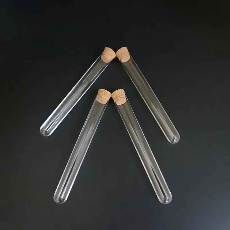 20pcs/lot 12x100mm Transparent Plastic Round Bottom Test Tube With Cork Stoppers Empty Scented tea Tubes