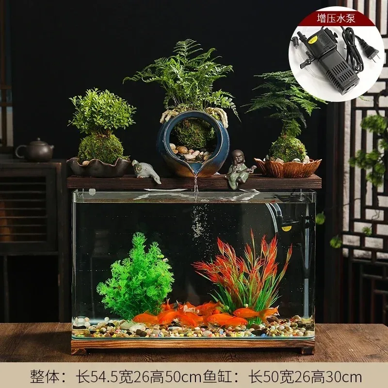 /new Lazy Fish Tank Ornament Circulating Water Filter Desktop Fish Tank Ultra-white Tank Living Room Office TV Cabinetn2