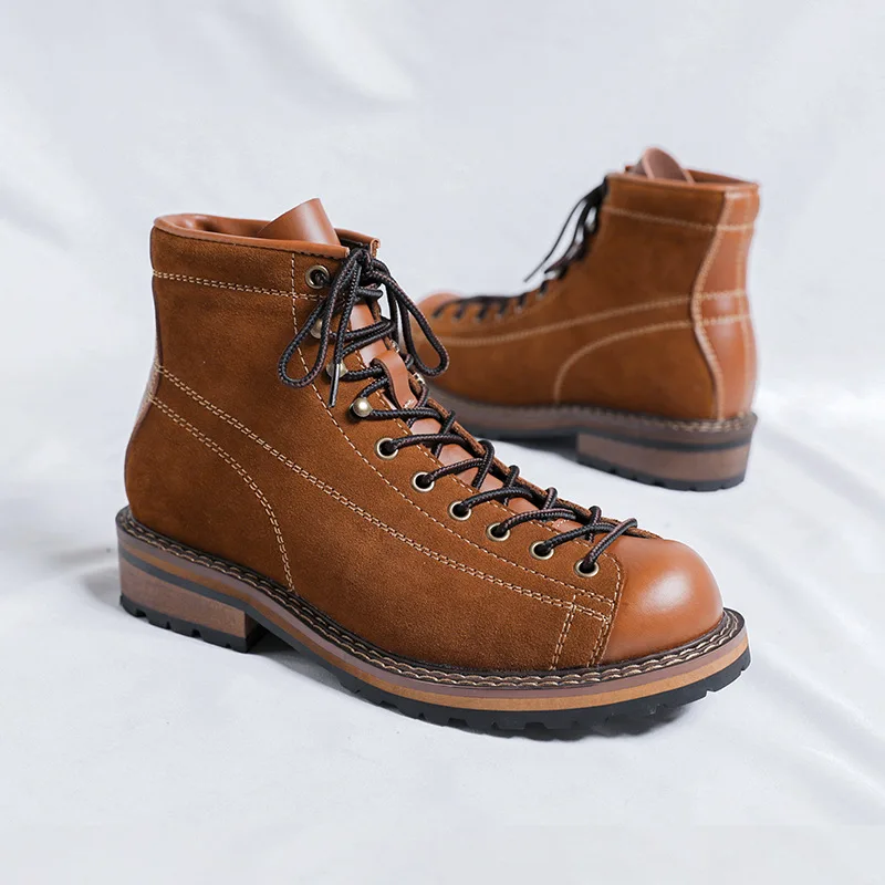 Zapatos de senderismo para hombre, botas para caminar británicas de suela gruesa de piel de vaca, botas altas para motocicleta, zapatillas de deporte al tobillo, calzado de Trekking informal 38-44