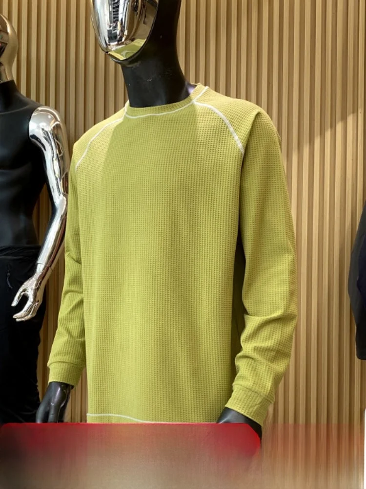 Color Block Texture Long Sleeve T-Shirt Comfortable Breathable Outdoor Unisex Autumn Wardrobe Essential Polyester Fiber