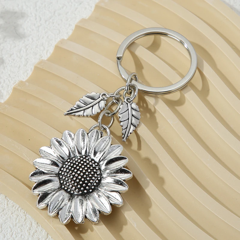 Mode Legierung Schlüssel anhänger Sonnenblumen Blätter Silber Farben Pflanzen Schlüssel ringe für Frauen Männer gute Freundschaft Geschenk handgemachte DIY Schmuck