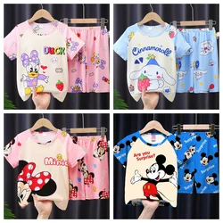 Summer Clothing Boys Girls Kids Clothing Mermaid Mikey Minnie Dinosaur Cinnamoroll Suit Kid Sleepwear Short Sleeve Nighty