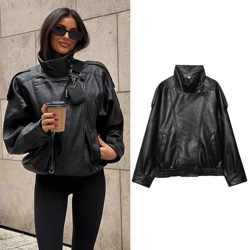 여성용 재킷 인조 가죽 재킷 블랙 여성용 데미 시즌 재킷 2025 가을 코트 아우터 윈드브레이커 y2k 코트 여성용