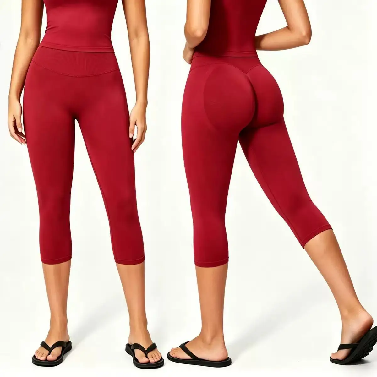 Women's Low Waisted Capri Pants Super Soft No See Through Workout Yoga Running Athletic Push Up Gym Fitness Leggings