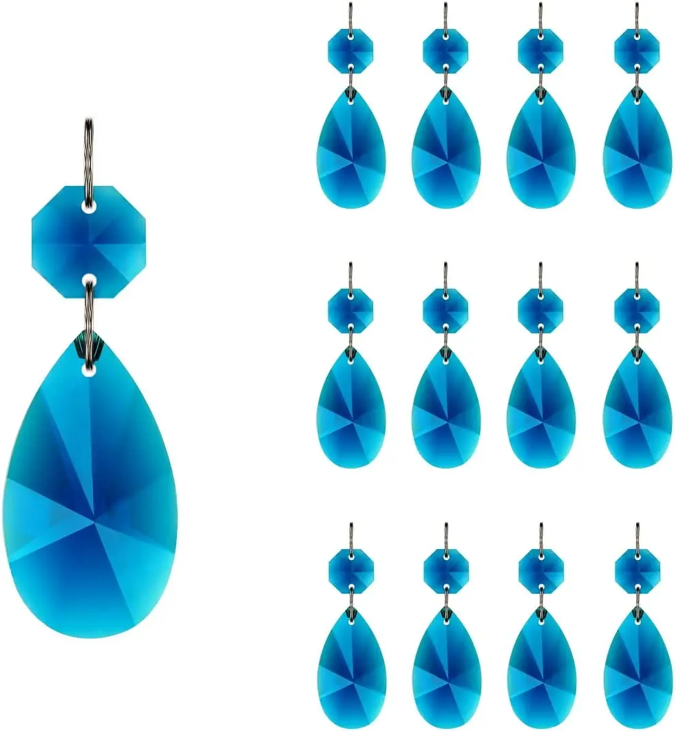 

Camal 5pcs Peacock Blue 38mm Teardrop Crystal Glass Pendant Prisms SunCatcher Garland Chandelier Part Wedding Party Home Hanging