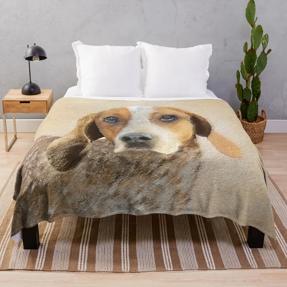 

American English Coonhound Painting - Original Dog Art Throw Blanket Hairys Shaggy Vintage Blankets