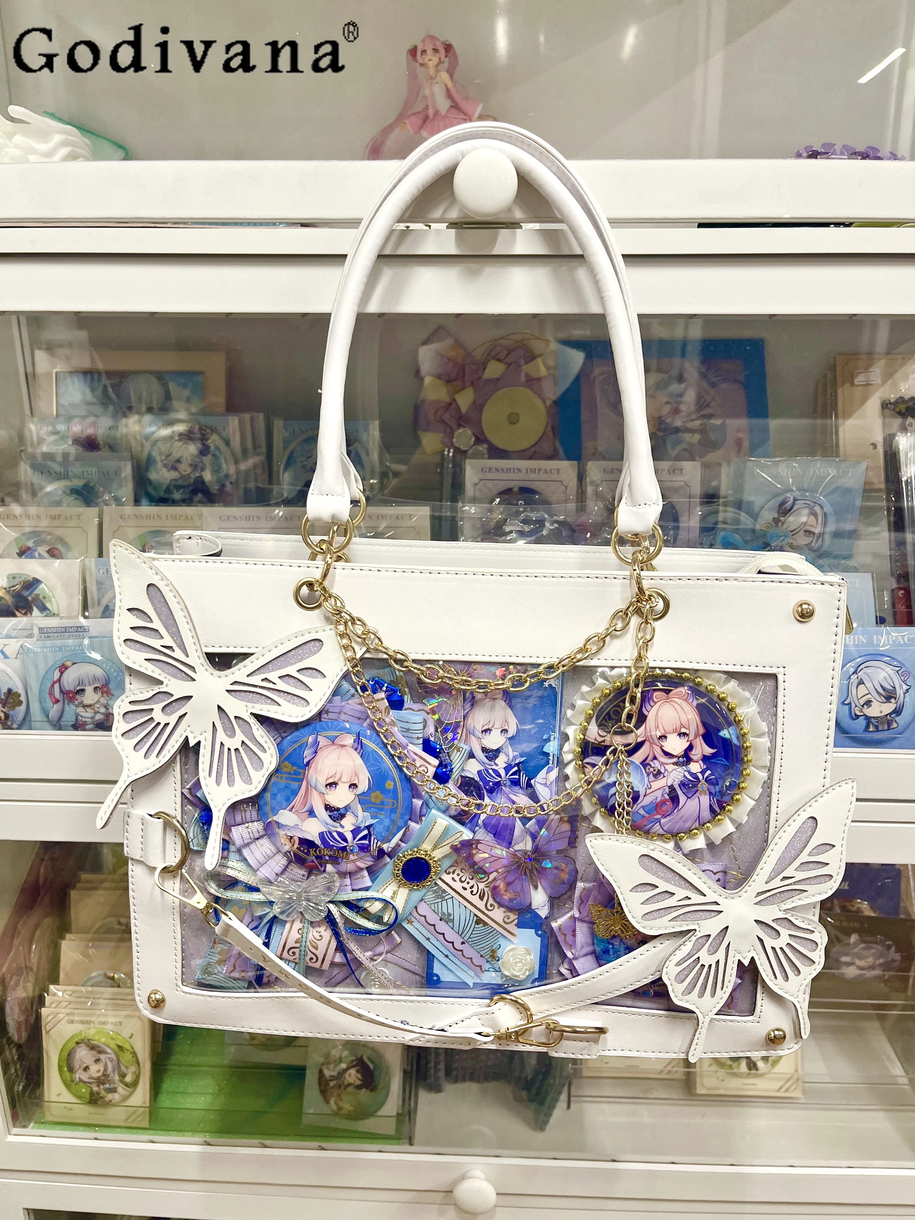 

2D Japanese Original Lolita Transparent Pain Bag Bowknot Large Capacity JK Uniform Versatile Crossbody Shoulder Bag for Women