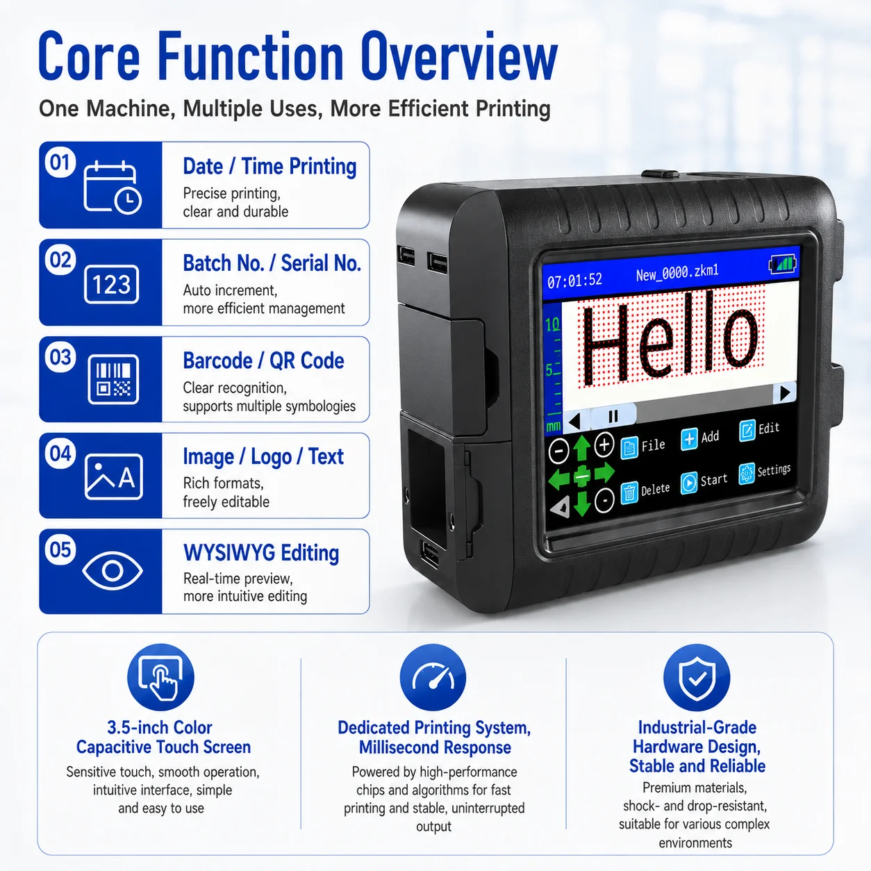 Faith Handheld Inkjet Printer, Portable Coding Machine for Carton/Plastic/Wood/Metal, Multi-Language, Date Batch QR Code Logo