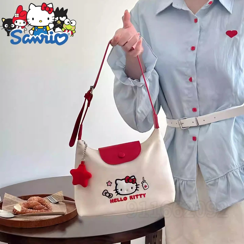  Hello Kitty New Women's Shoulder Bag Fashion Women's Handbag Large Capacity Personality Leisure Embroidery Women's Bag