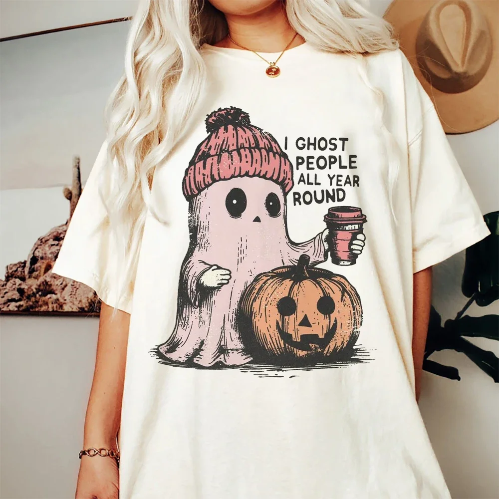 

Halloween Cute Ghost Print Summer Casual Short Sleeved O-Neck Fashionable Trend Versatile T-Shirt for Women Loose Top T-Shirt
