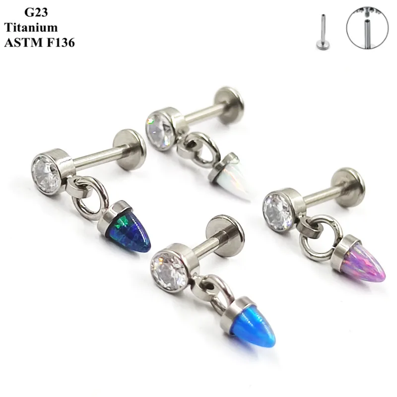 

2022 New Ear Stud G23 Titanium Pendant Opal Needle Cone Fashion Men's And Women's Piercing Jewelry Ear Bone Stud