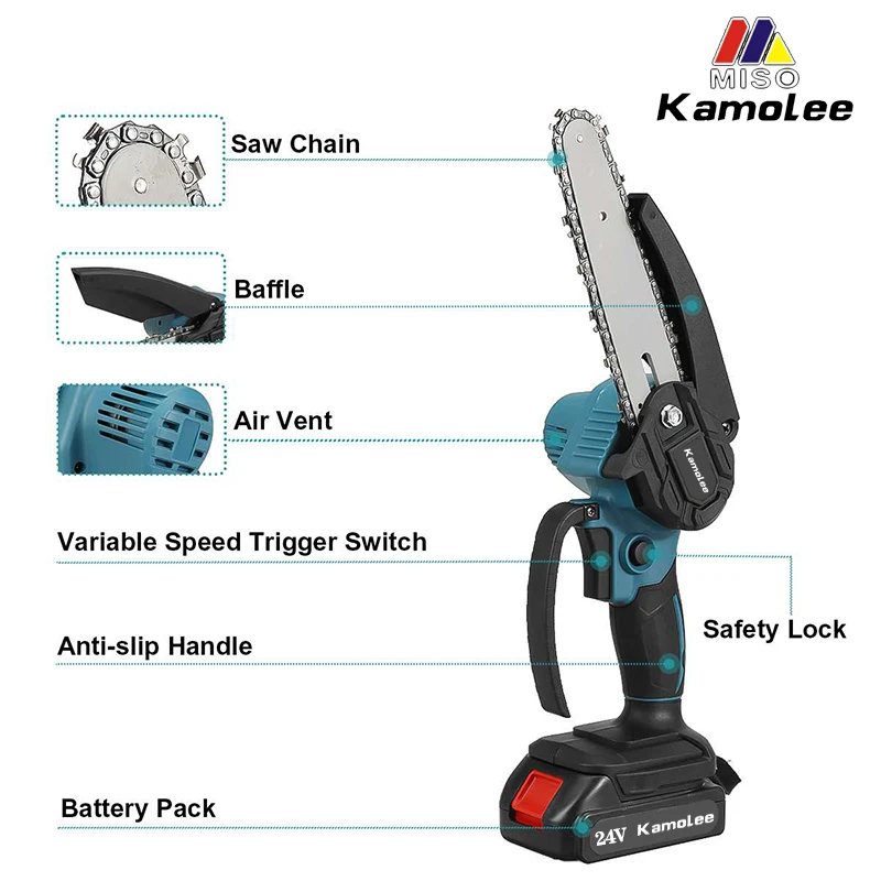 Kamolee Brushless Electric Chain Saw 8 Inch Mini Chainsaw Wood Cutter Pruning Garden Power Tool For Makita 18V Battery