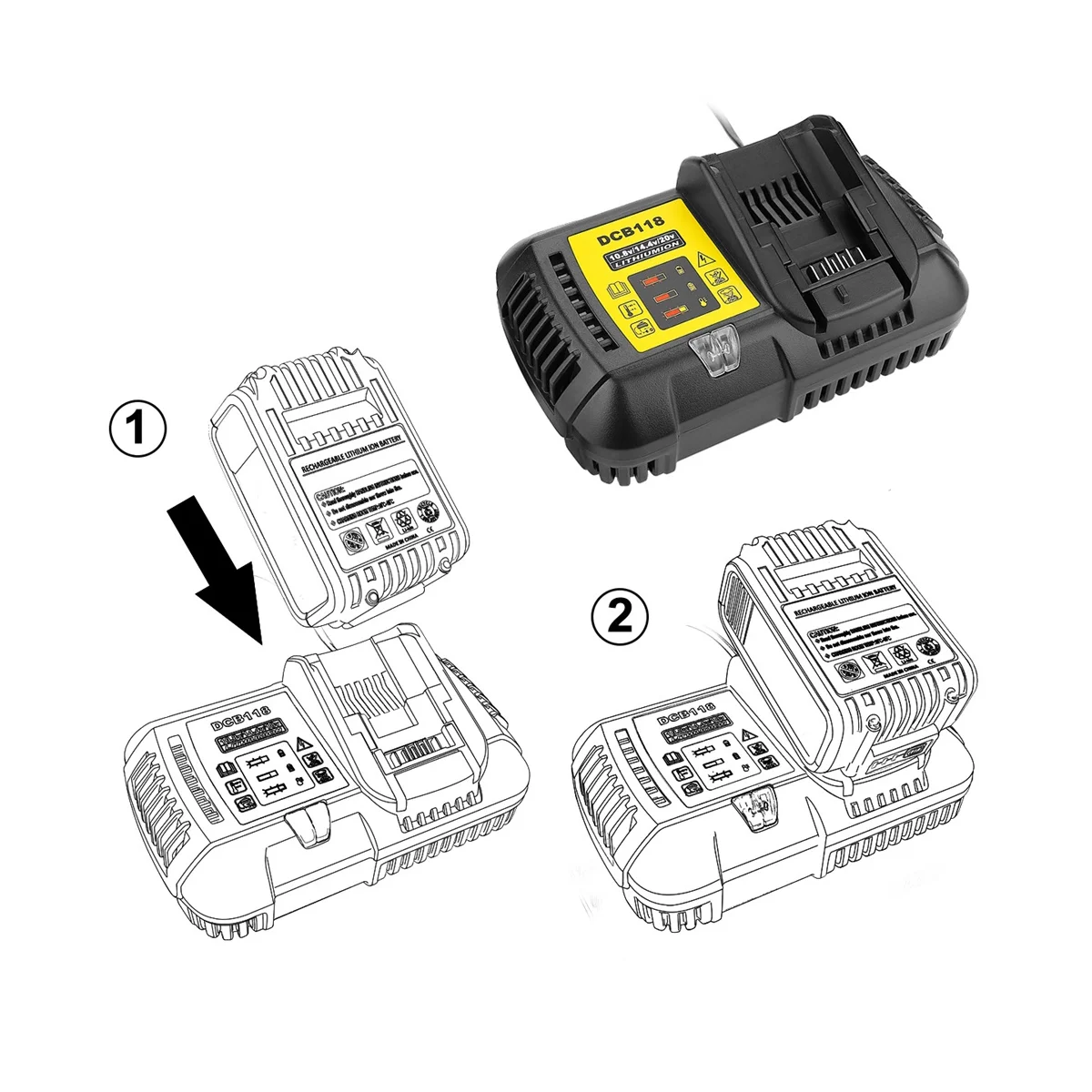 DCB118 Battery Charger for Dewalt Battery 10.8V 14.4V 18V 20V DCB200 DCB101 DCB115 DCB107 DCB105 DCB140 &DCB112 EU Plug