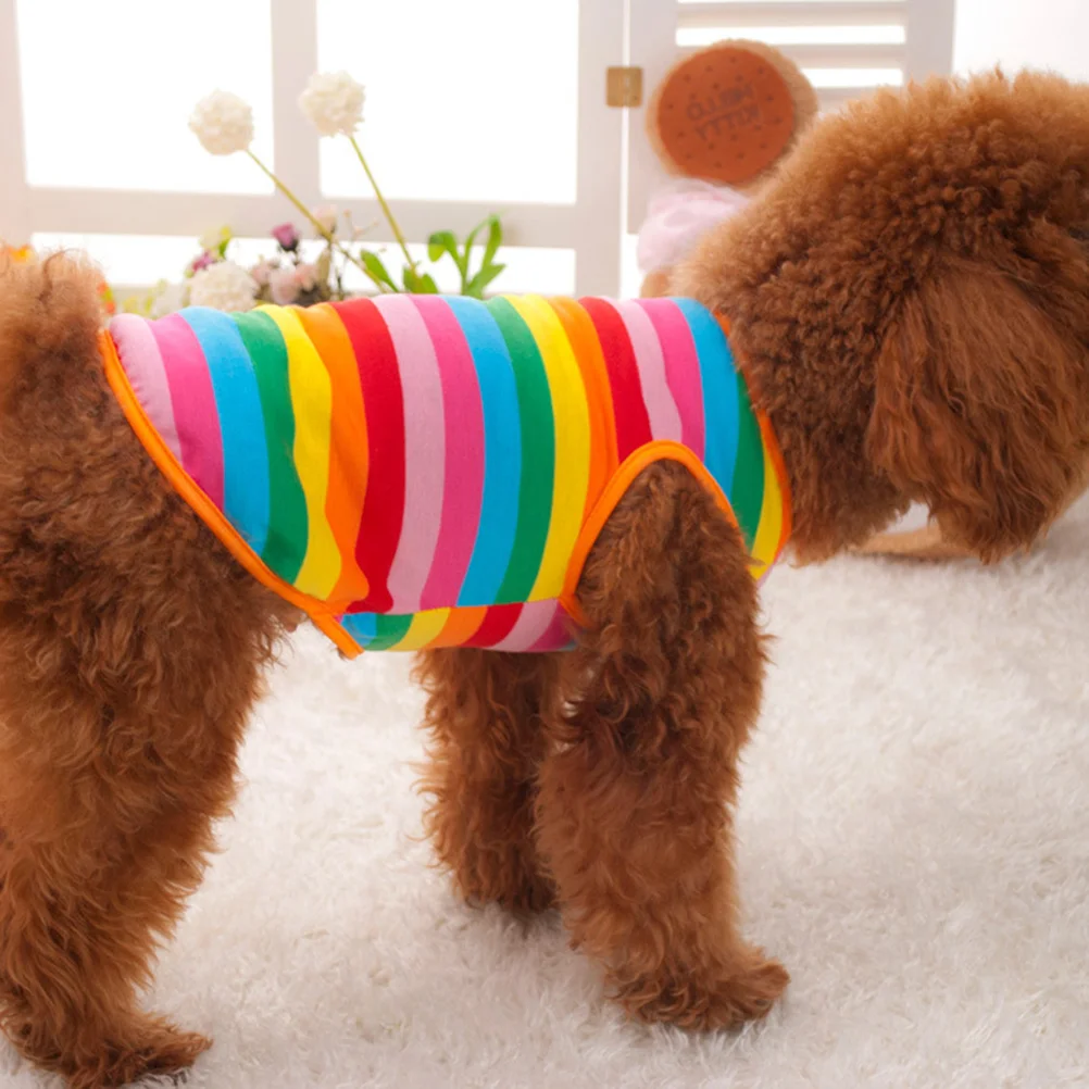 

Dog Vest Summer Pet Clothes Rainbow Stripe Puppy Waistcoat For Small Dogs Outdoor Walking Jogging Size Xs