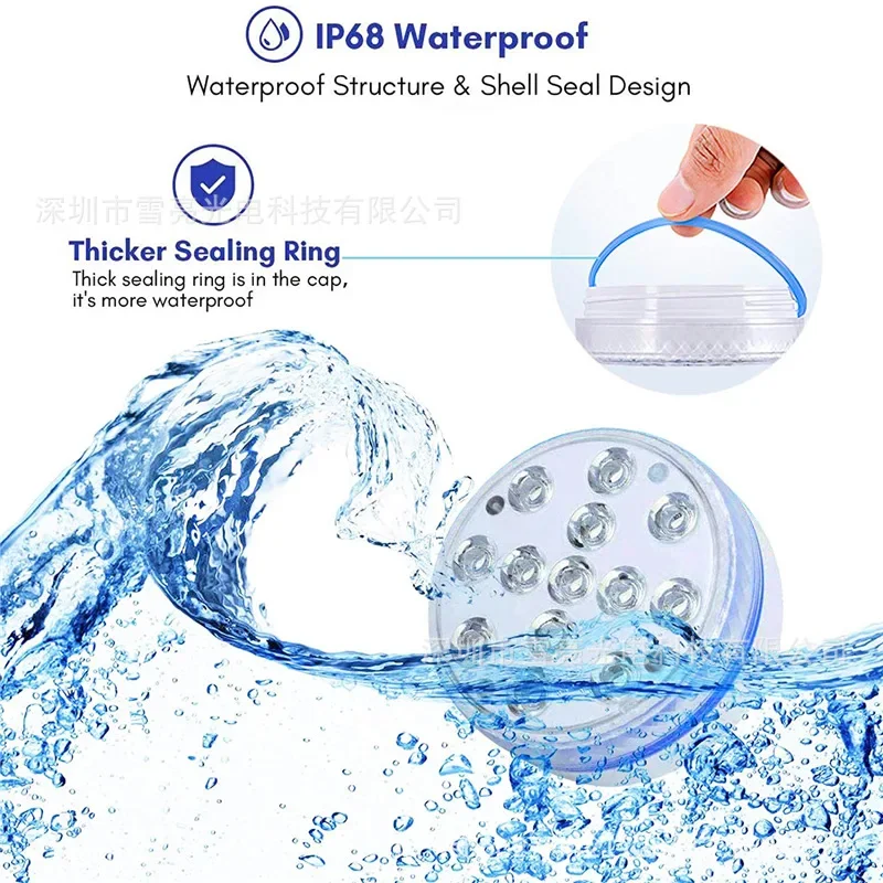 

Newest Submersible 13LED Underwater Light with Remote Control Underwater Pool Light IP68 Bright Lamp RGB for Pond/Pool/Aquarium