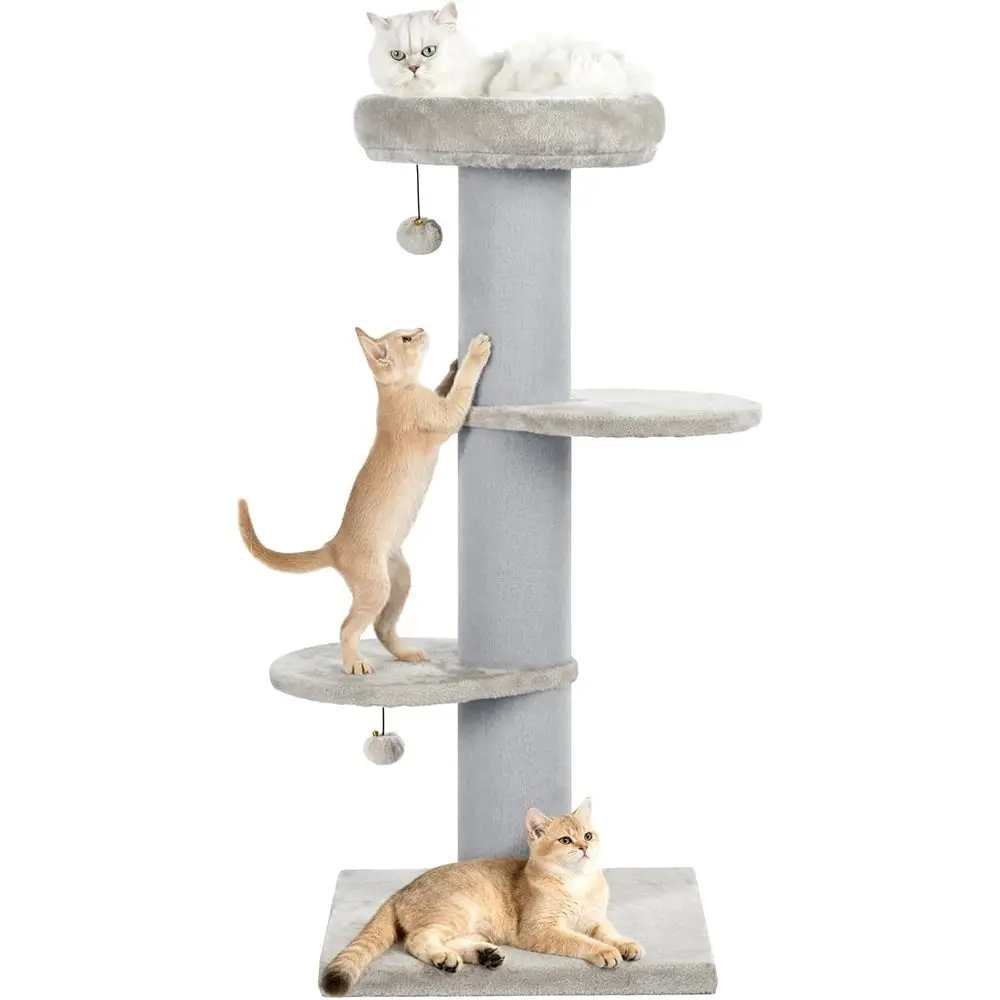 

Light Grey Indoor Cat Tree Tower with Bed, Scratching Post, and Perch