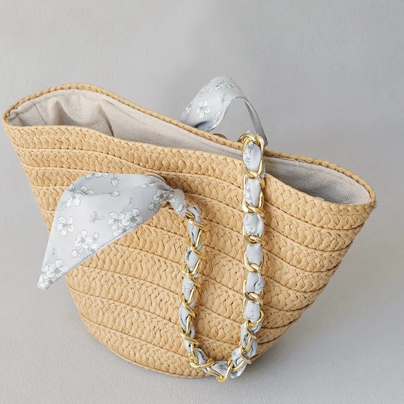 New Fashion Brand Woman Handbag Accessory Chains Detachable Floral Print Metal Silk  Shoulder Strap Women DIY Chain Bag Handles