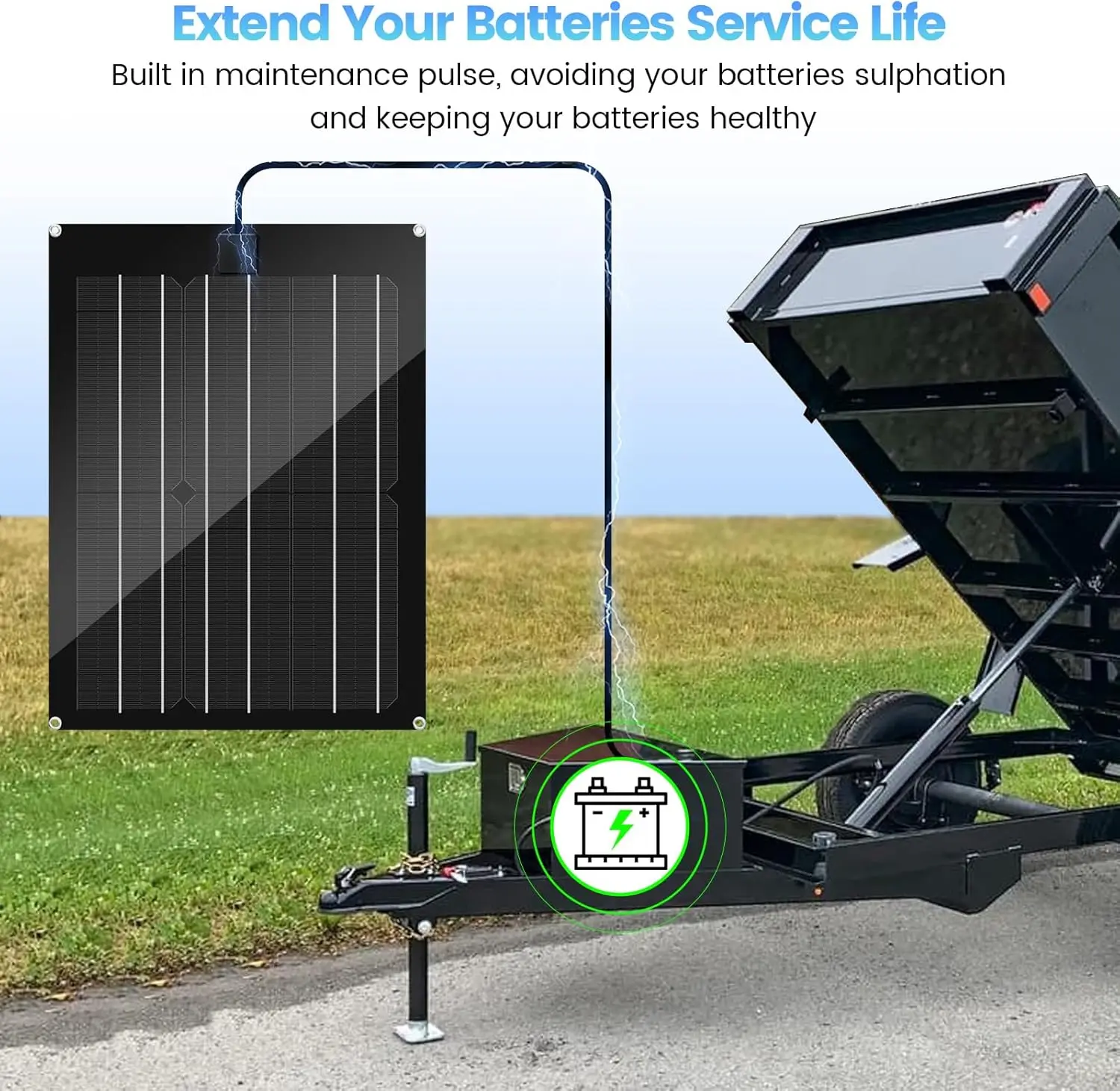 Solar Battery Charger Maintainer, Zuomeng 15W Solar Panel Kit for Dump Trailer Built-in Maintenance Pulse