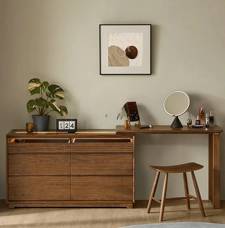 

Nordic Solid Wood Dresser Chest of Six Drawers Black Walnut Removable Drawer Side Cabinet