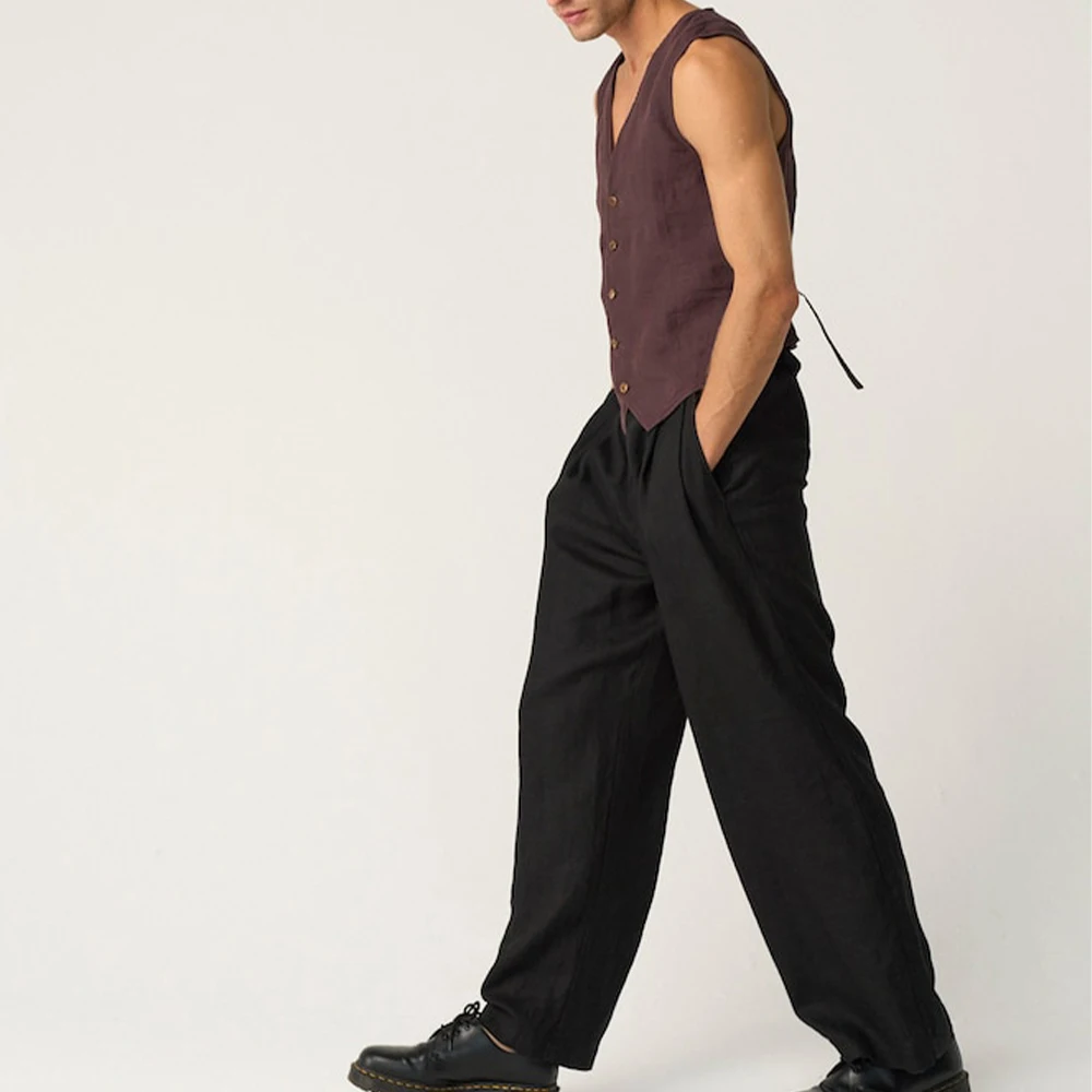 Linen Casual Men's Vest Male Summer Single Breasted Suit Vests V Neck Vintage Cool Sleeveless Jacket for Men Waistcoat