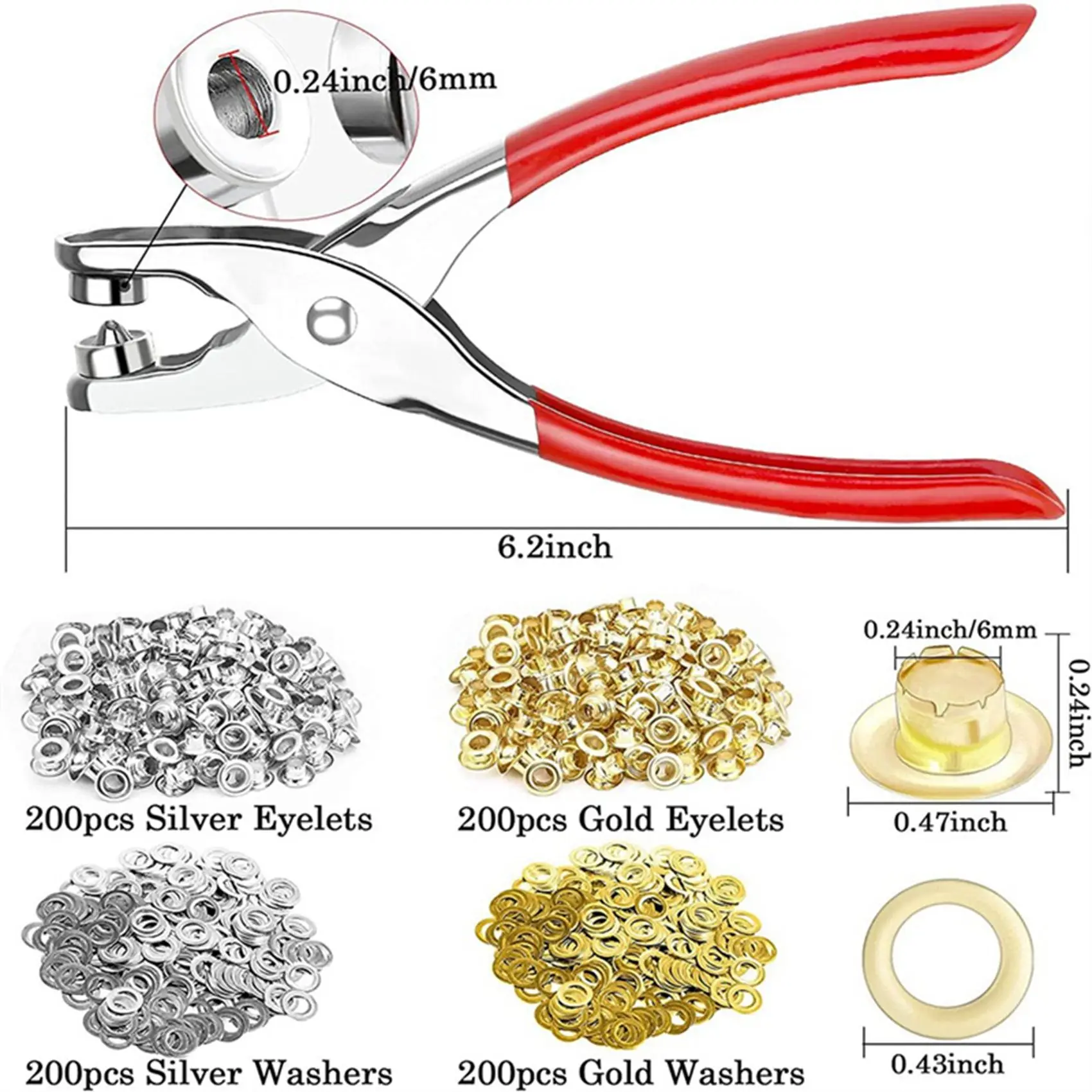 Trending Now Grommet Eyelet Pliers Kit, 1/4 Inch 6mm Grommet Tool Kit with Metal Eyelets with Washers, Eyelet Grommets