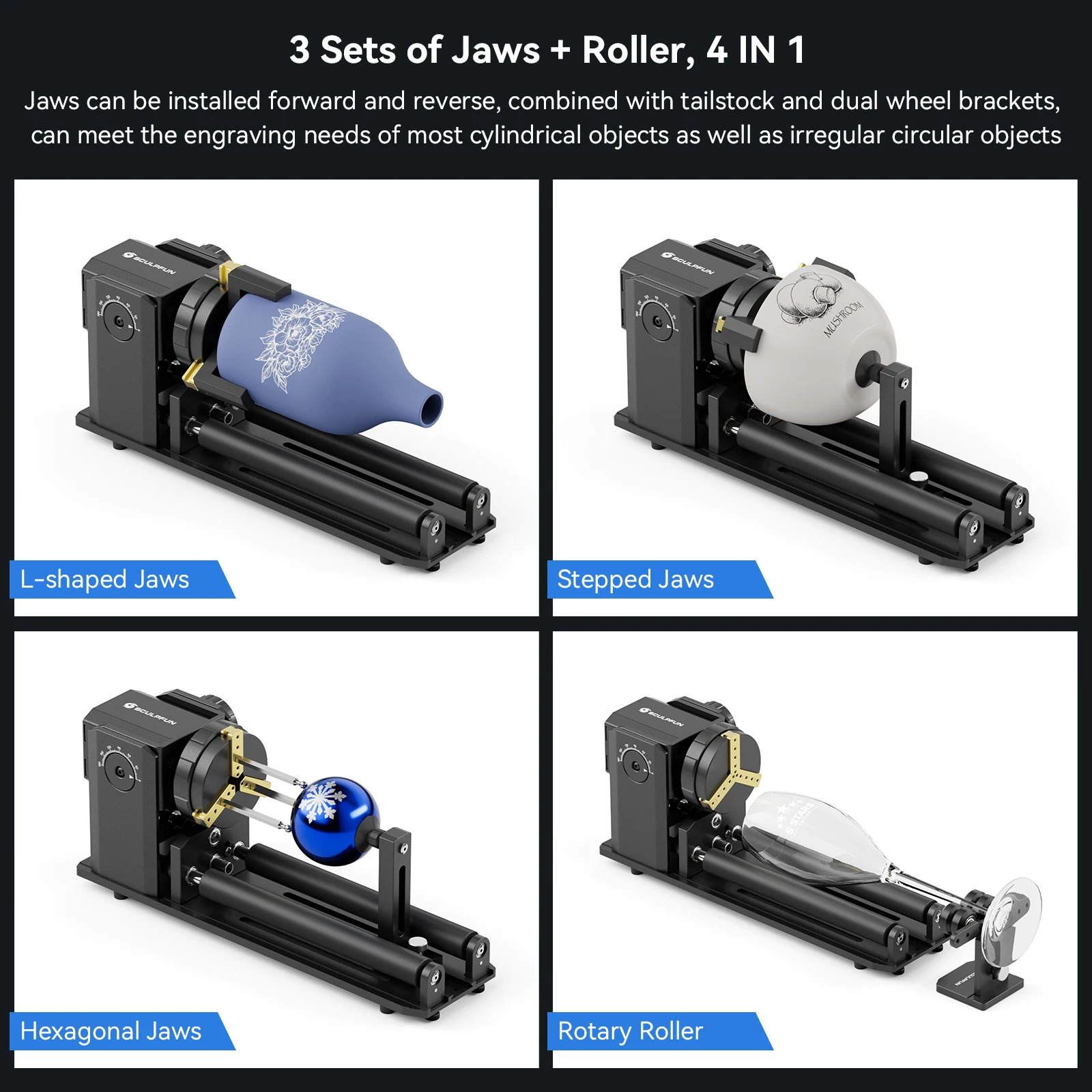 SCULPFUN RA PM 4 in 1 Laser Engraver Y-axis Rotary Module 180 Degrees Laser Rotary Roller for Engraving Cylindrical Objects Cans