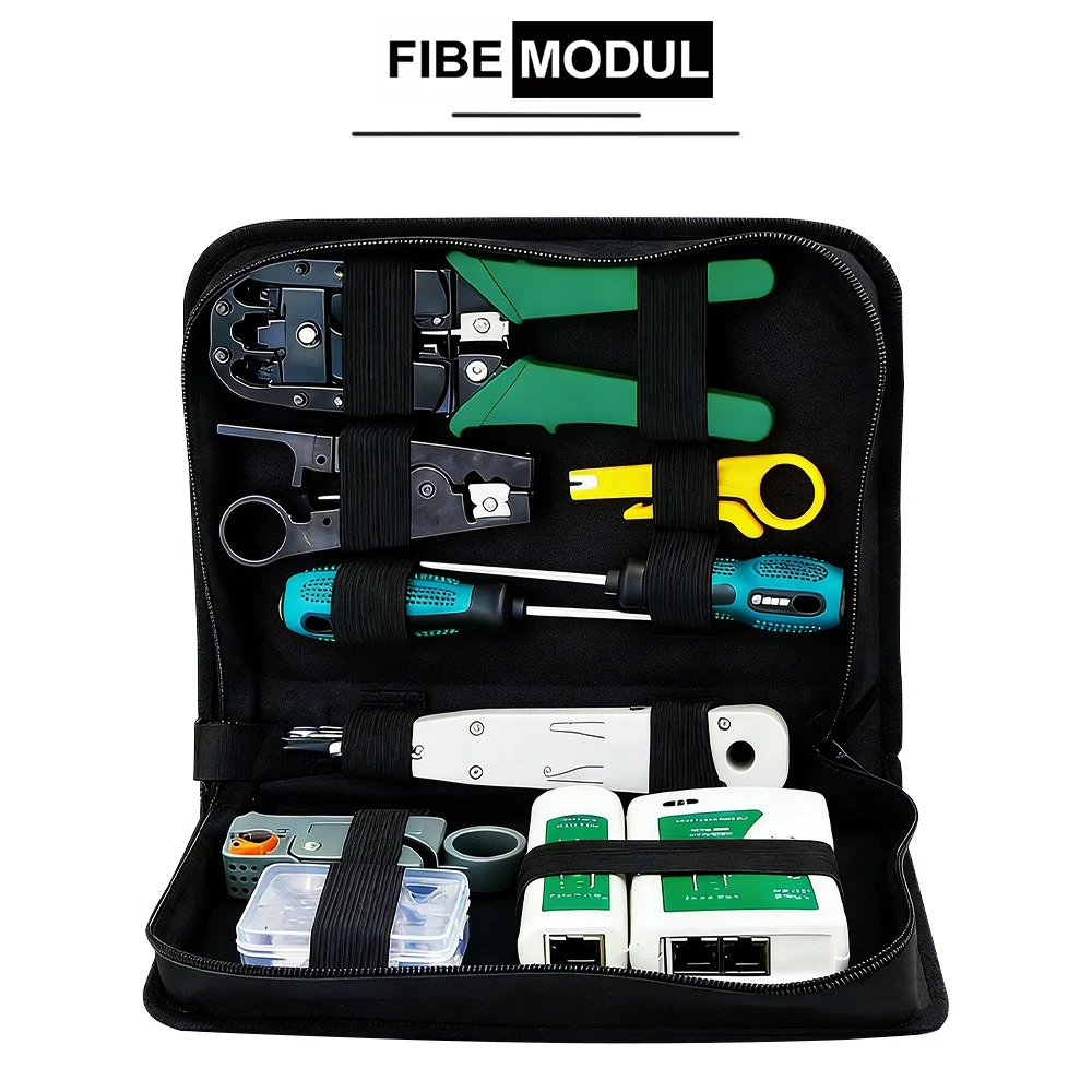FIBEMODUL Network Tool Kit, RJ45 Crimping Tool,LAN Cable Tester, All-in-One Ethernet Cable Crimping and Testing Kit for Home Use