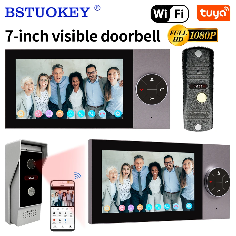 Tuya-Kit de système d'interphone visuel intelligent, interphone vidéo, sonnette de porte, caméra, prise en charge de la carte TF, moniteur 7 ", Wi-Fi, villa à 4 fils, 1080P