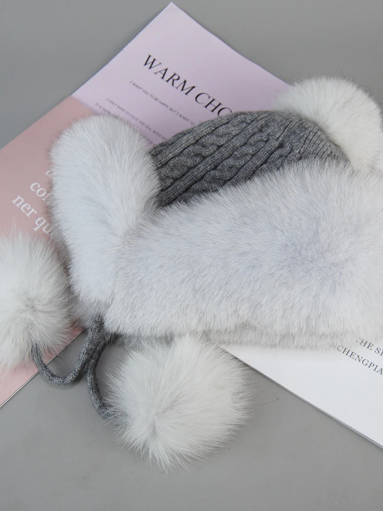 جديد 2024 قبعات فرو الثعلب للنساء الشتاء الفراء الحقيقي منفذها القبعات سميكة الدافئة يندبروف مع كرات شعبية الروسية ريال الراكون الفراء ها