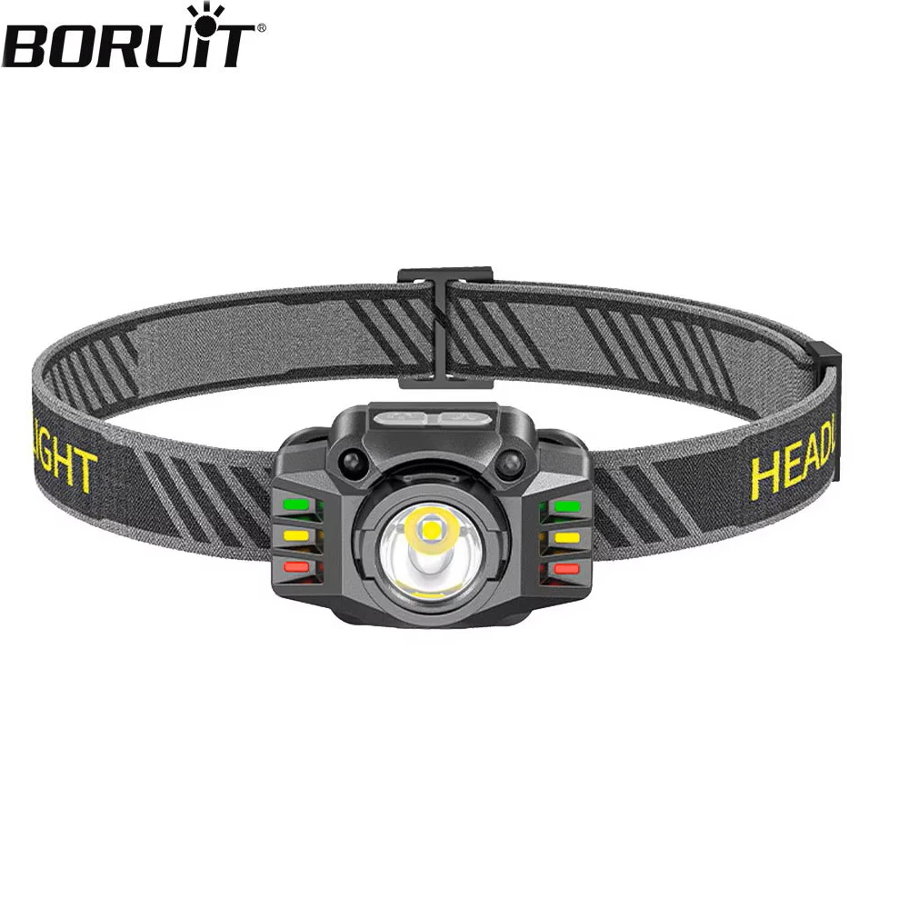 BORUiT LED-Stirnlampe mit Bewegungssensor, 300 lm, Typ C, wiederaufladbar, wasserdicht, Stirnlampe mit integriertem Akku, Angeln, Camping, Laterne