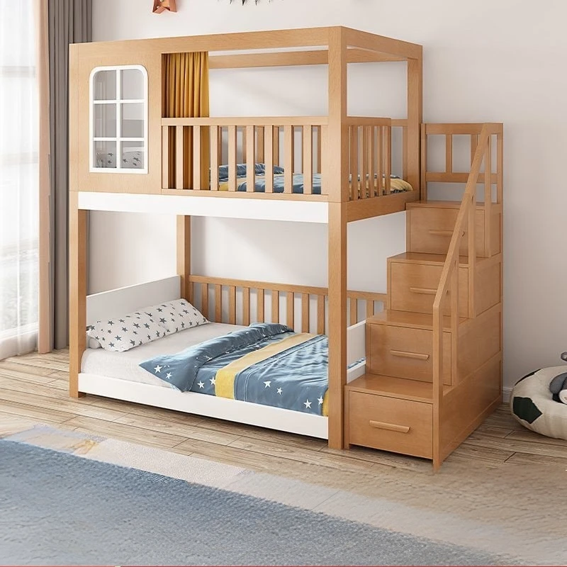 Premium Smart Bunk Bed Integrated Wooden Storage Design with Storage Drawers and Side Compartments