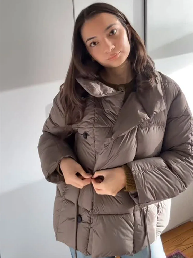 

HH Female Casual Jackets Solid High Collar Long Sleeves Pockets Lace-Up Decoration Single Breasted Woman Winter Fashion Coats